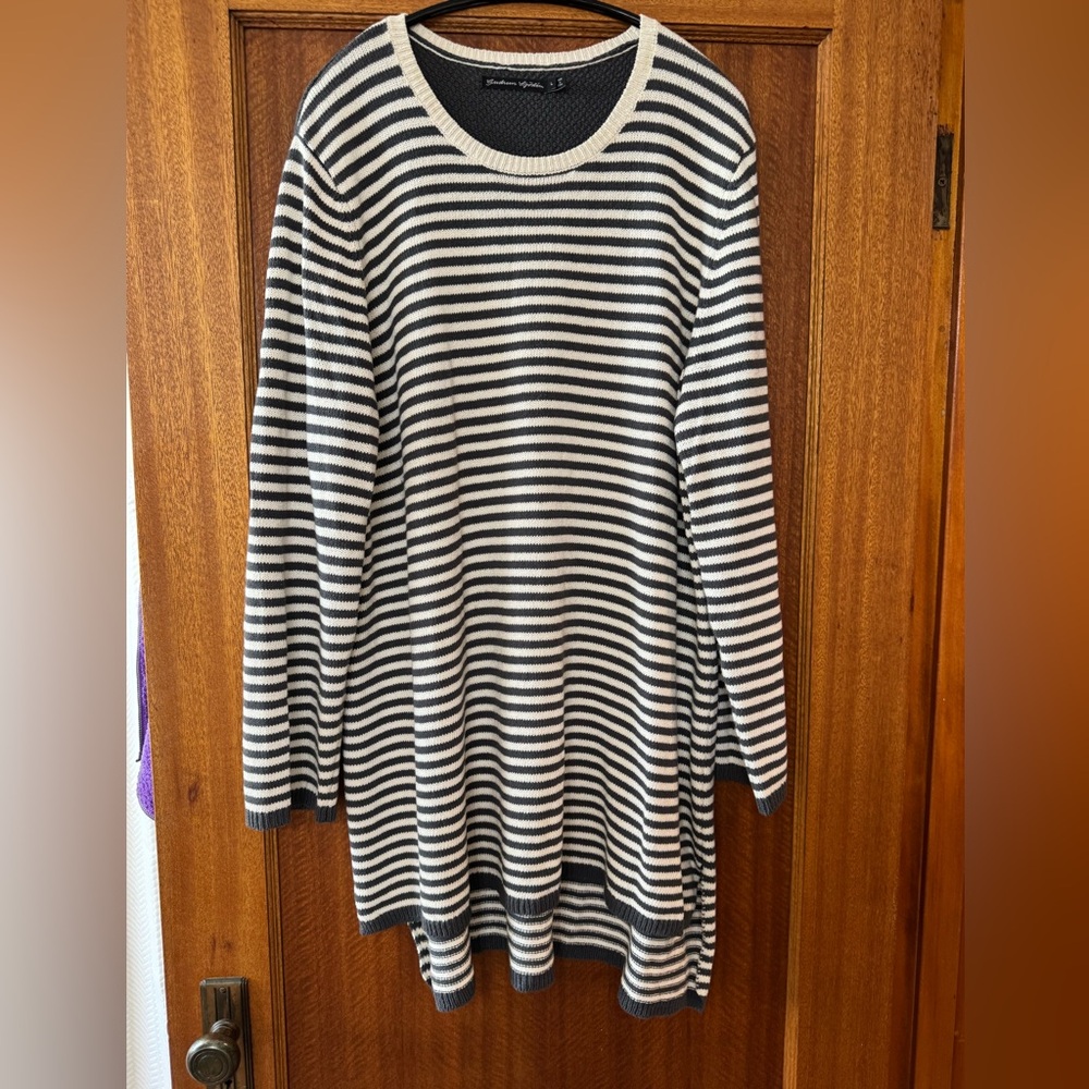 Gudrun Sjoden Black and White Striped High-Low Sweater
